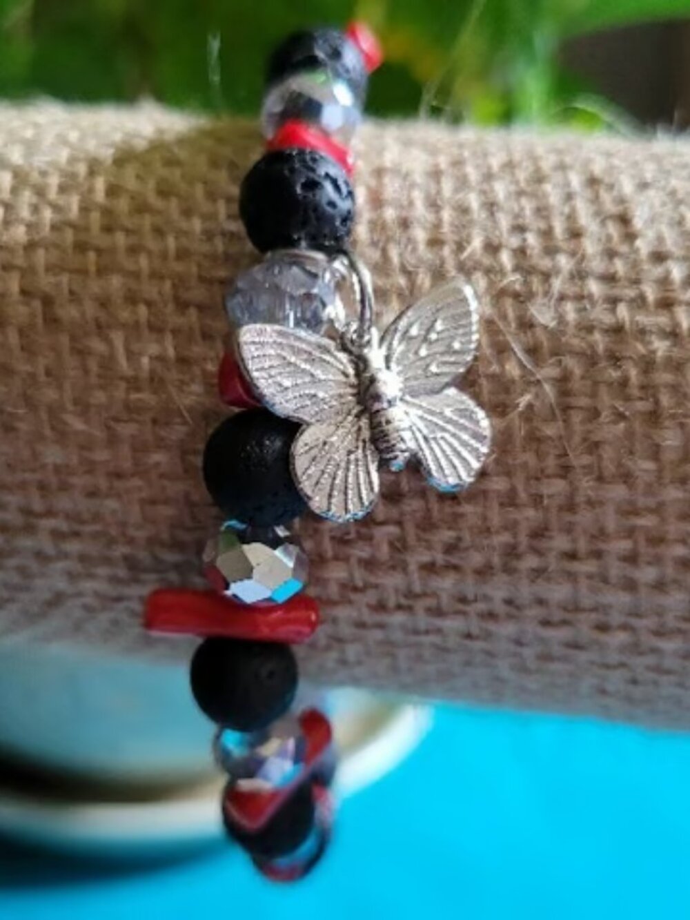 Colorful Lava Diffuser Bead Elastic Bracelets with Charm